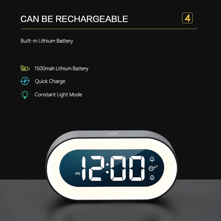Digital Alarm Clock with Night Light | Dimmable LED Display | USB-C Rechargeable &amp; 1500mAh Battery