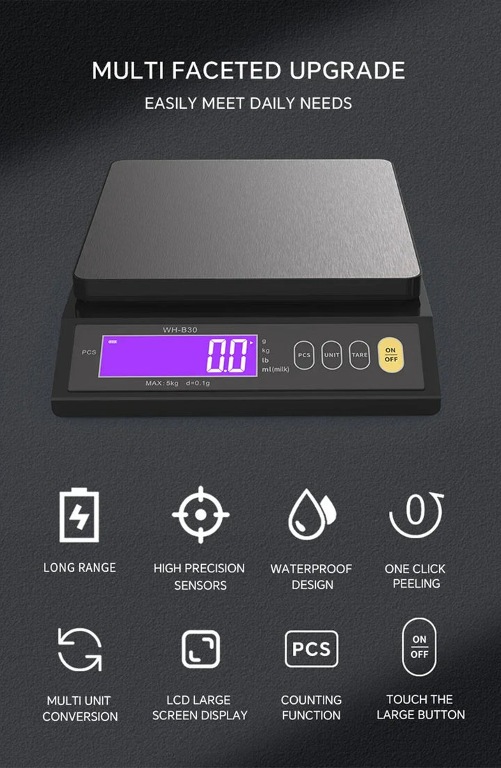 Digital Kitchen Scale | Waterproof Stainless Steel Platform | High Precision LCD Display | 11 lb Capacity