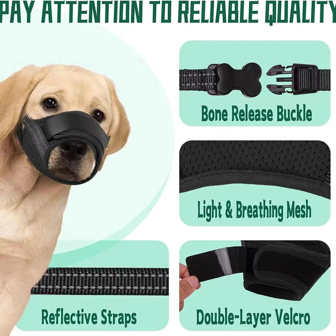 Dog Muzzle | Breathable Mesh Design | Adjustable Anti-Bite &amp; Anti-Bark Fit