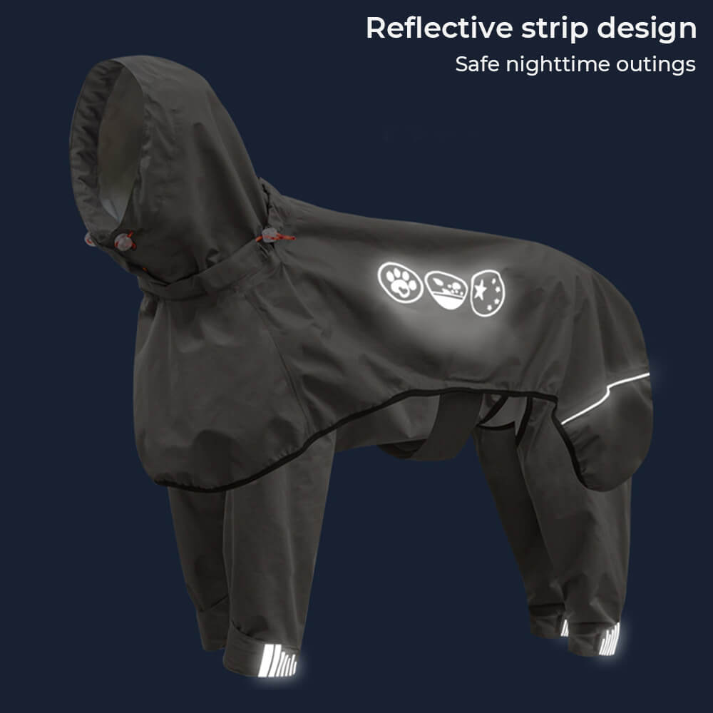 Dog Raincoat | Waterproof Four-Leg Design | Reflective Hooded Full Coverage Jacket