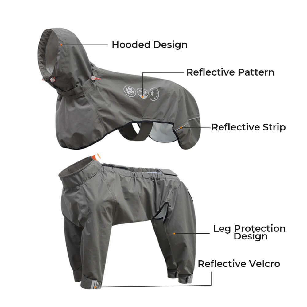 Dog Raincoat | Waterproof Four-Leg Design | Reflective Hooded Full Coverage Jacket