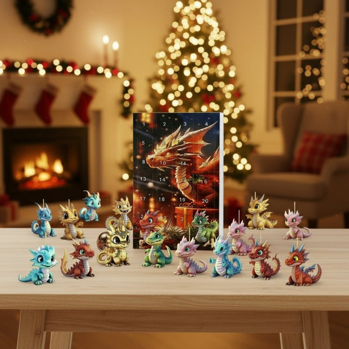 Dragon Advent Calendar | 24 Fantasy Dragon Charms | Christmas Countdown Collectible Set