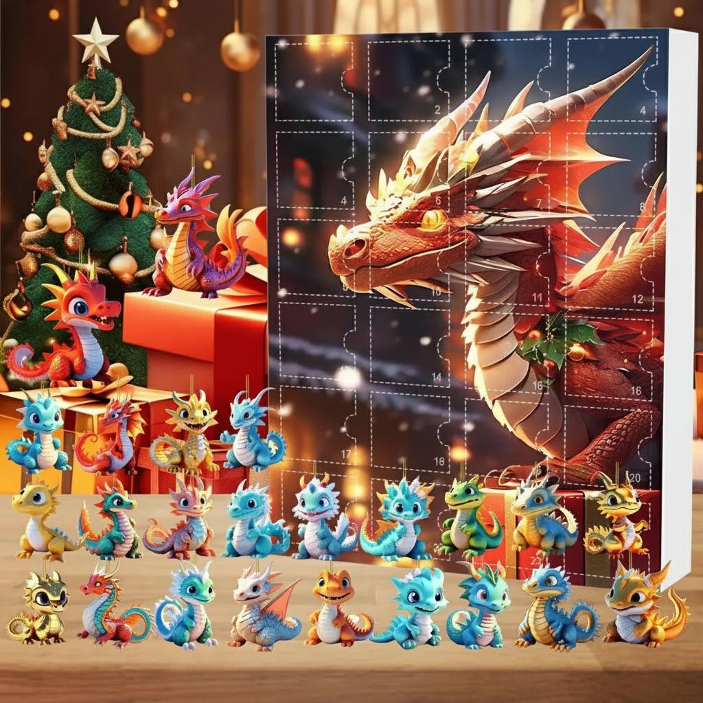 Dragon Advent Calendar | 24 Fantasy Dragon Charms | Christmas Countdown Collectible Set