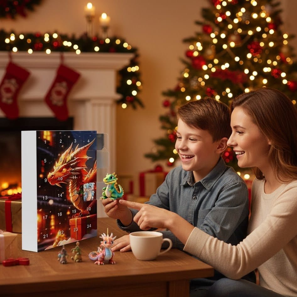 Dragon Advent Calendar | 24 Fantasy Dragon Charms | Christmas Countdown Collectible Set