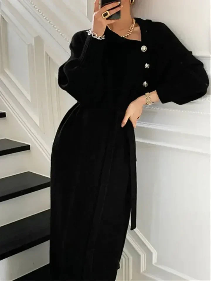 Eleanor - Women’s sweater midi dress with long sleeve and button collar
