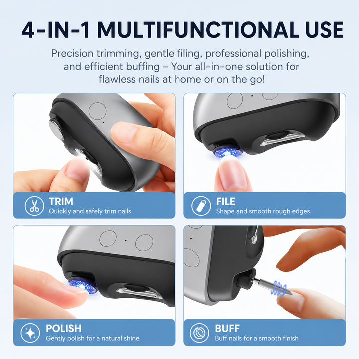 Electric Nail Clipper &amp; Polisher | LED Light &amp; Safe Precision Trimming | Portable Nail Care Tool