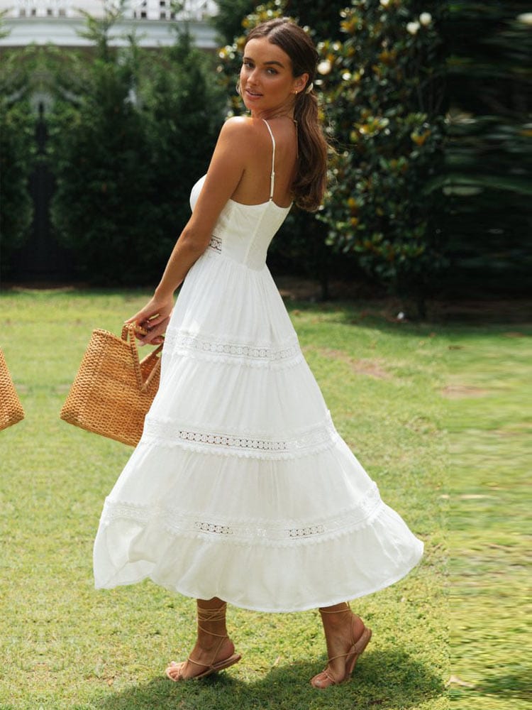 Ella - Boho Women's Wedding Guest Maxi Dress with Spaghetti Straps and Tiered Skirt