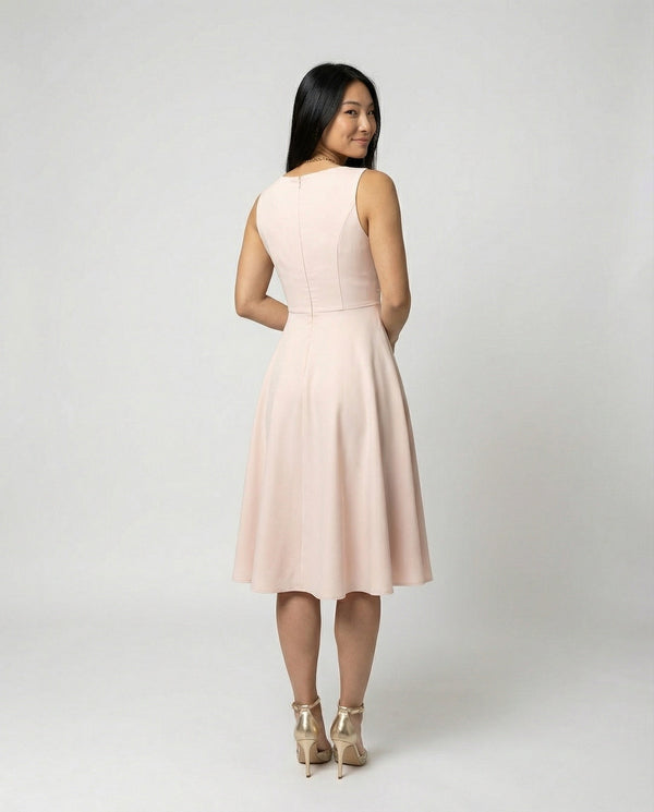 Ella - Elegant Women's Wedding Guest Dress with Wrap V-Neck and Flared Midi Skirt