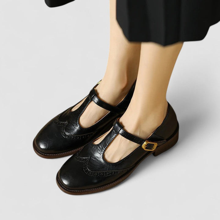 Emily - Orthopedic Mary Jane Shoes for Women with Brogue Detail and T-Bar Buckle