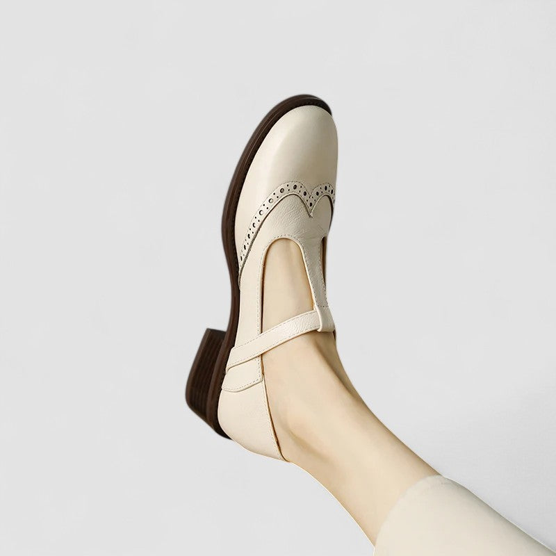 Emily - Orthopedic Mary Jane Shoes for Women with Brogue Detail and T-Bar Buckle