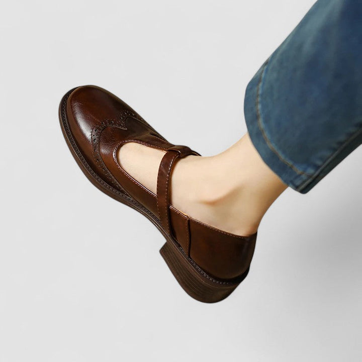 Emily - Orthopedic Mary Jane Shoes for Women with Brogue Detail and T-Bar Buckle