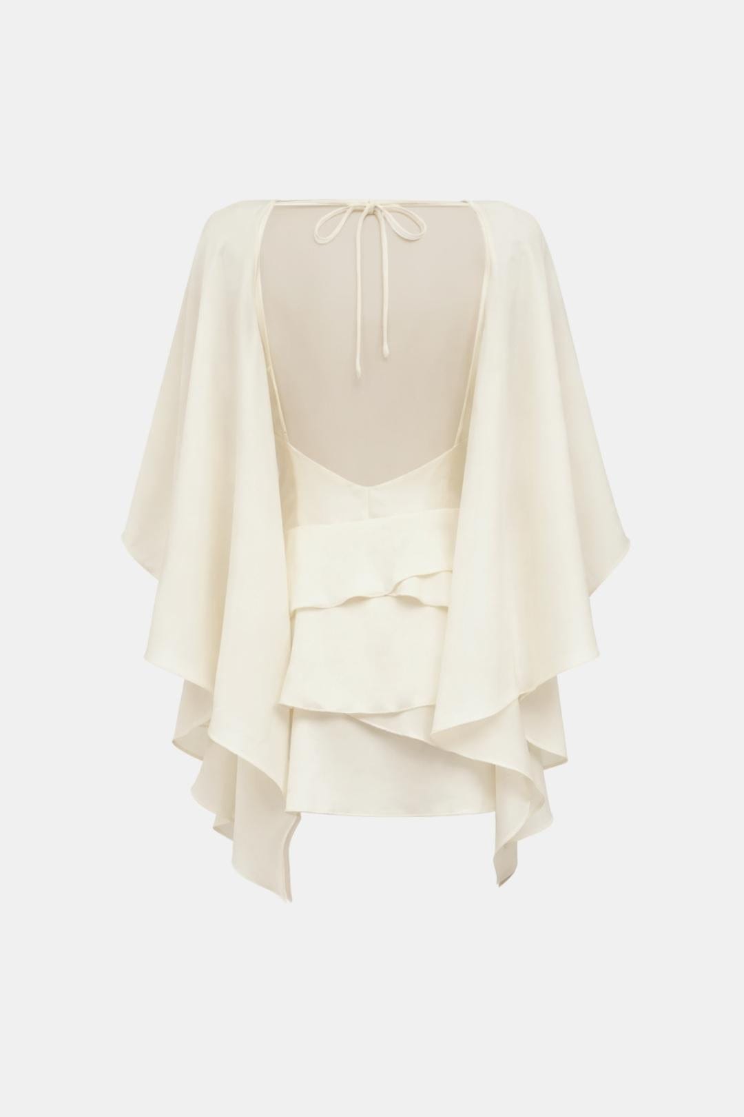 Evelyn - Chic Women's Wedding Guest Dress with Dramatic Cape Sleeves and Tiered Skirt