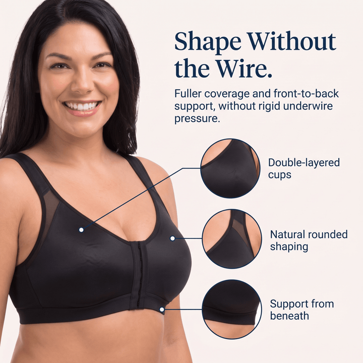 Evelyn - Women’s front closure bra with wide straps for support and shaping