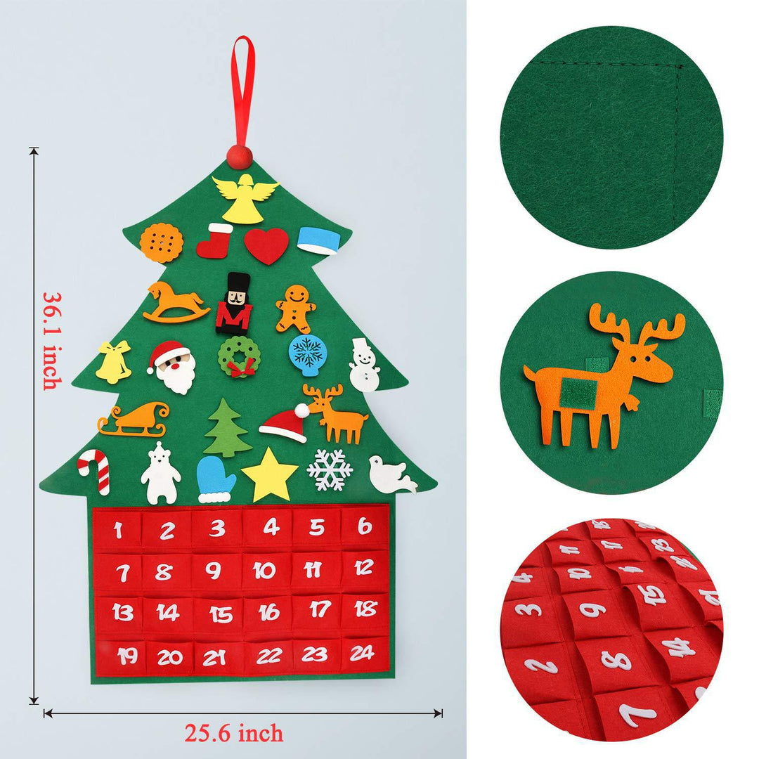 Felt Christmas Tree Advent Calendar | 24 Pocket Countdown Wall Hanging | Holiday Decoration