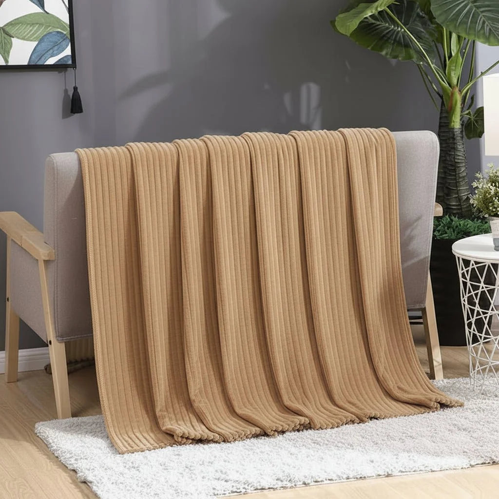Flannel Fleece Blanket | Wide Stripe Pattern | Soft Polyester | 59.1 x 78.7 in