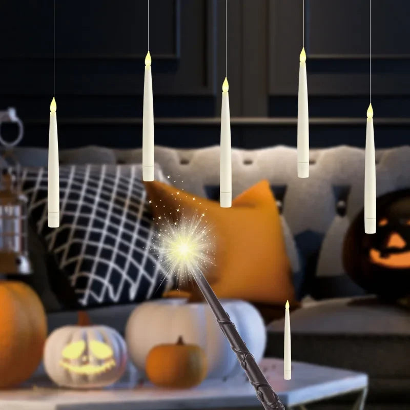 Floating LED Halloween Candle Lights | Magic Wand Remote Control | Hanging Holiday Decoration