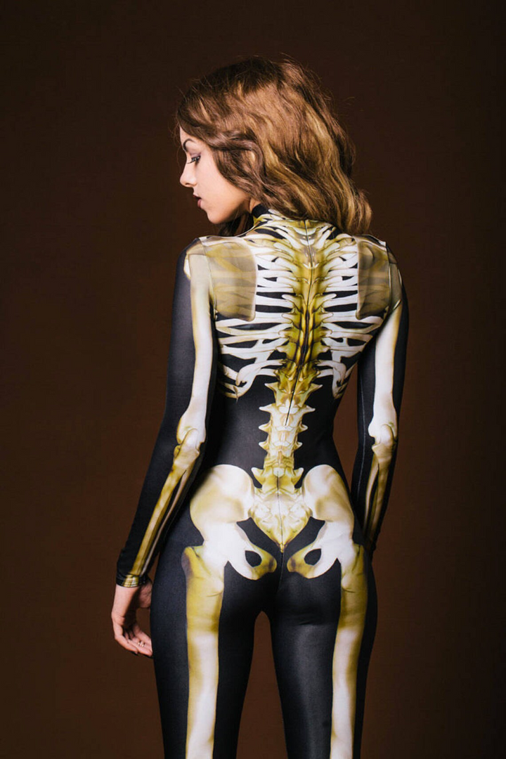 Glow-in-the-Dark Skeleton Costume | Full Body Jumpsuit | Halloween Bone Print Outfit