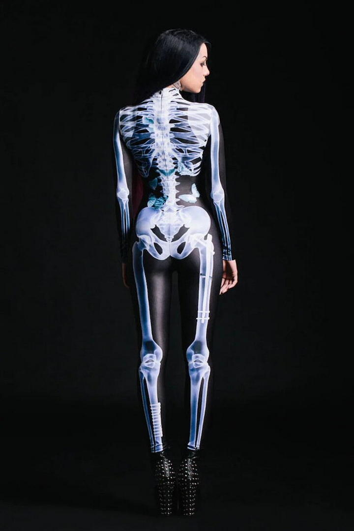 Glow-in-the-Dark Skeleton Costume | Full Body Jumpsuit | Halloween Bone Print Outfit