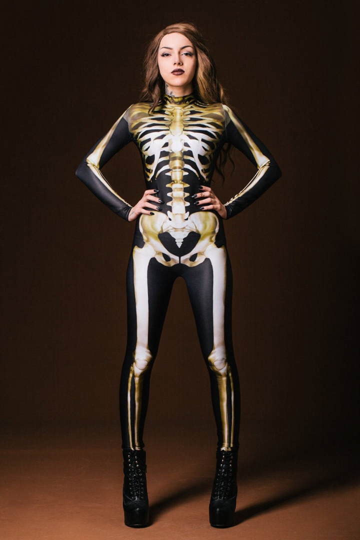 Glow-in-the-Dark Skeleton Costume | Full Body Jumpsuit | Halloween Bone Print Outfit