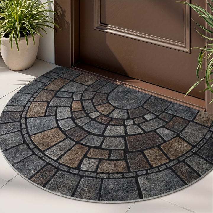 Half Circle Door Mat | Non-Slip Mosaic Entry Rug | Durable Polyester Mat for Indoor &amp; Outdoor Use