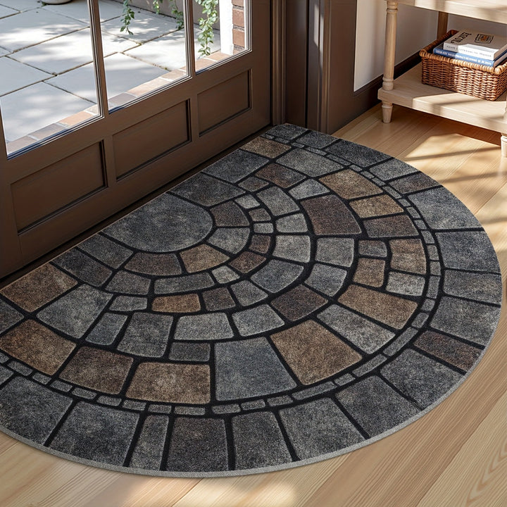 Half Circle Door Mat | Non-Slip Mosaic Entry Rug | Durable Polyester Mat for Indoor &amp; Outdoor Use
