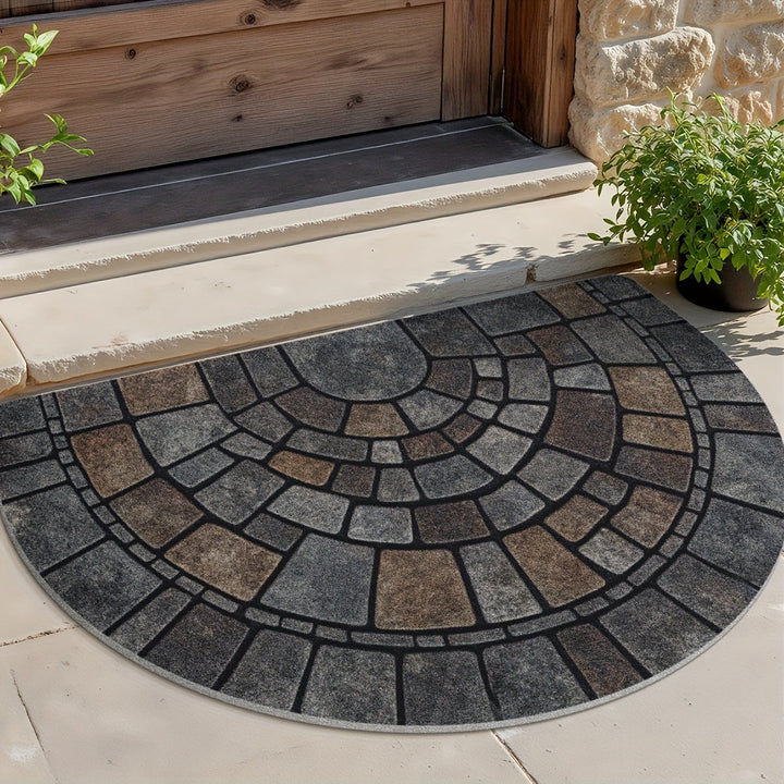 Half Circle Door Mat | Non-Slip Mosaic Entry Rug | Durable Polyester Mat for Indoor &amp; Outdoor Use
