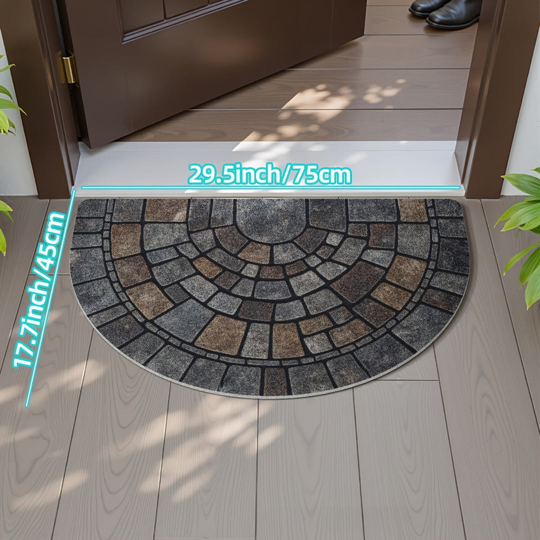 Half Circle Door Mat | Non-Slip Mosaic Entry Rug | Durable Polyester Mat for Indoor &amp; Outdoor Use