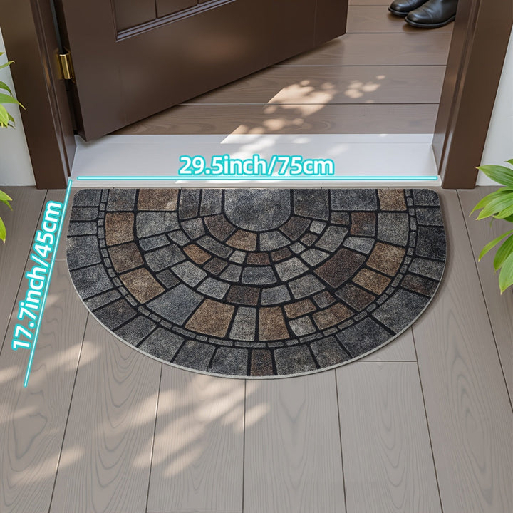 Half Circle Door Mat | Non-Slip Mosaic Entry Rug | Durable Polyester Mat for Indoor &amp; Outdoor Use