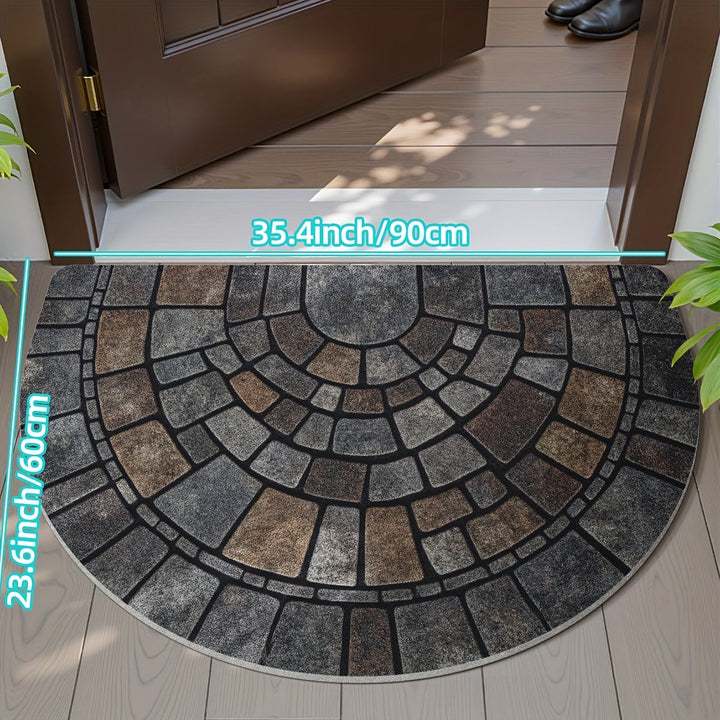 Half Circle Door Mat | Non-Slip Mosaic Entry Rug | Durable Polyester Mat for Indoor &amp; Outdoor Use