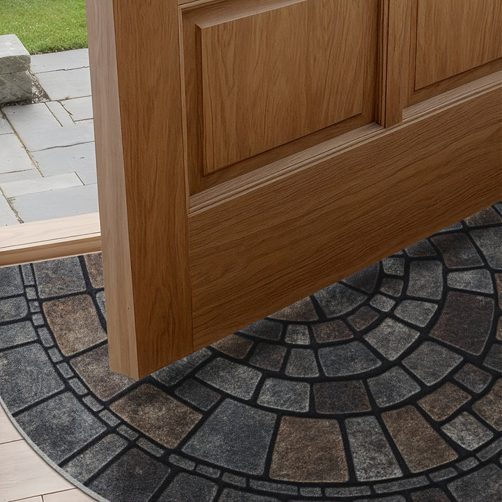 Half Circle Door Mat | Non-Slip Mosaic Entry Rug | Durable Polyester Mat for Indoor &amp; Outdoor Use