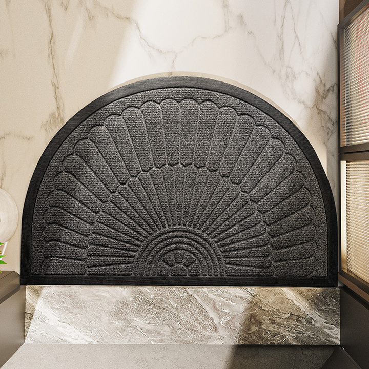 Half Circle Door Mat | Non-Slip Rubber Entry Rug | Dirt Trapping Indoor &amp; Outdoor Welcome Mat