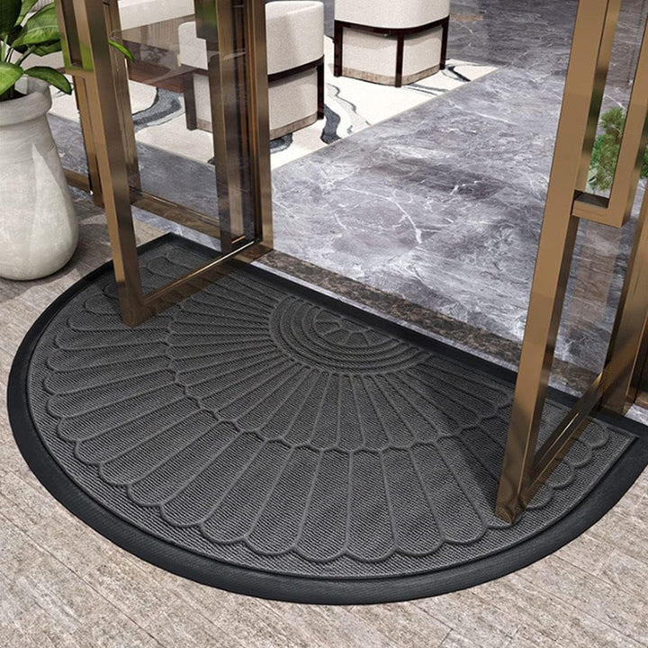 Half Circle Door Mat | Non-Slip Rubber Entry Rug | Dirt Trapping Indoor &amp; Outdoor Welcome Mat