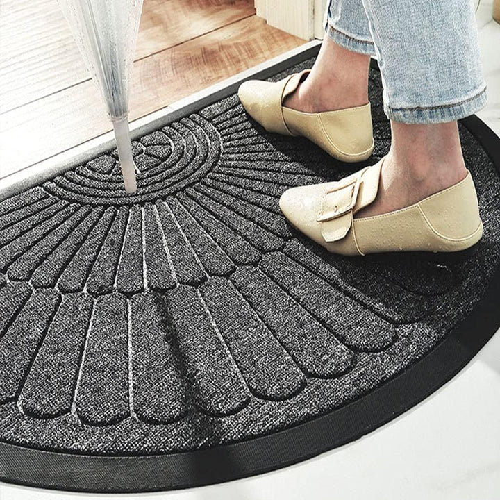 Half Circle Door Mat | Non-Slip Rubber Entry Rug | Dirt Trapping Indoor &amp; Outdoor Welcome Mat