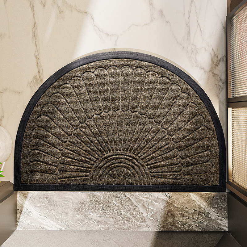Half Circle Door Mat | Non-Slip Rubber Entry Rug | Dirt Trapping Indoor &amp; Outdoor Welcome Mat