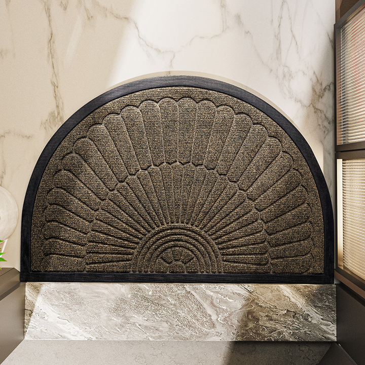 Half Circle Door Mat | Non-Slip Rubber Entry Rug | Dirt Trapping Indoor &amp; Outdoor Welcome Mat