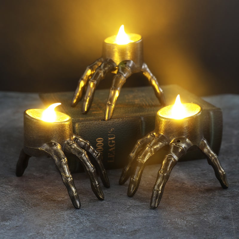 Halloween LED Candle Decoration | Skeleton Hand &amp; Skull Design | Battery Operated Accent Light