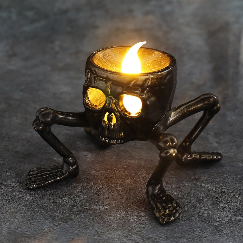 Halloween LED Candle Decoration | Skeleton Hand &amp; Skull Design | Battery Operated Accent Light
