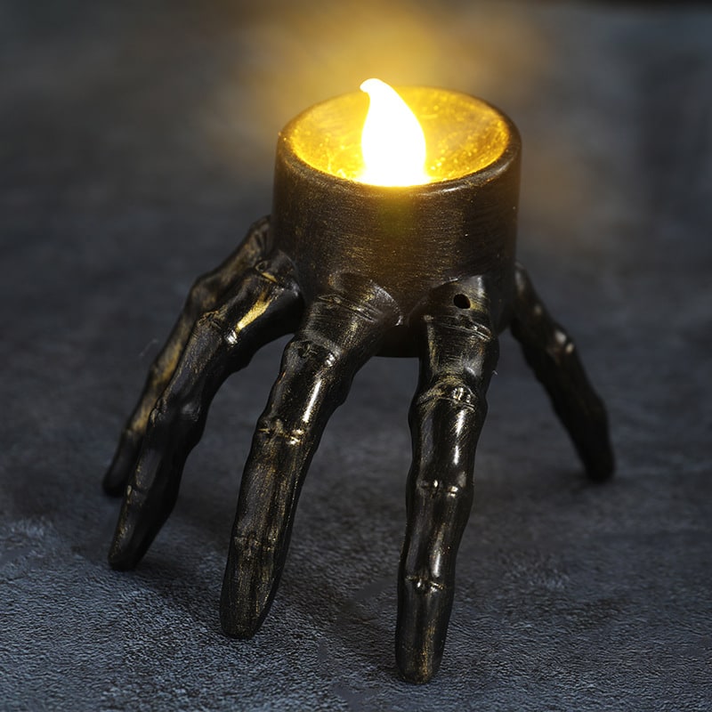 Halloween LED Candle Decoration | Skeleton Hand &amp; Skull Design | Battery Operated Accent Light