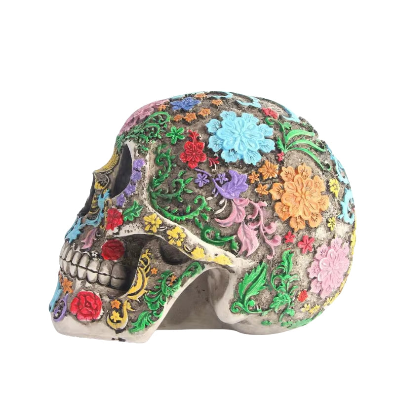 Halloween Skull Sculpture | Detailed Resin Decor | Haunted Tabletop Display