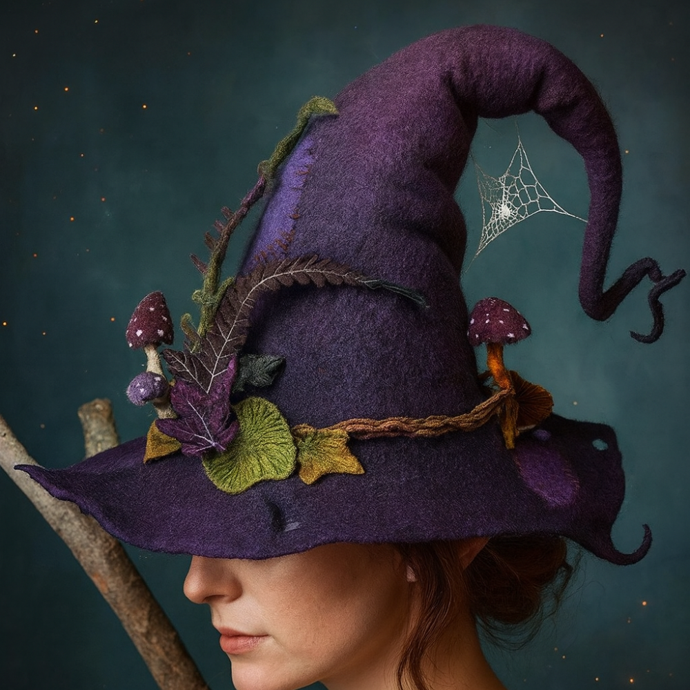 Halloween Witch Hat | Handmade Felt Design | Adjustable Adult Costume Accessory