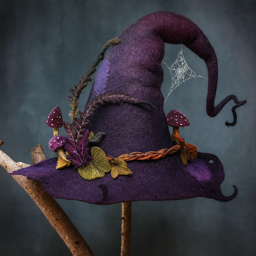 Halloween Witch Hat | Handmade Felt Design | Adjustable Adult Costume Accessory