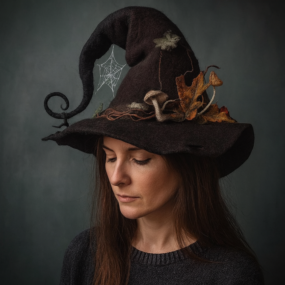 Halloween Witch Hat | Handmade Felt Design | Adjustable Adult Costume Accessory