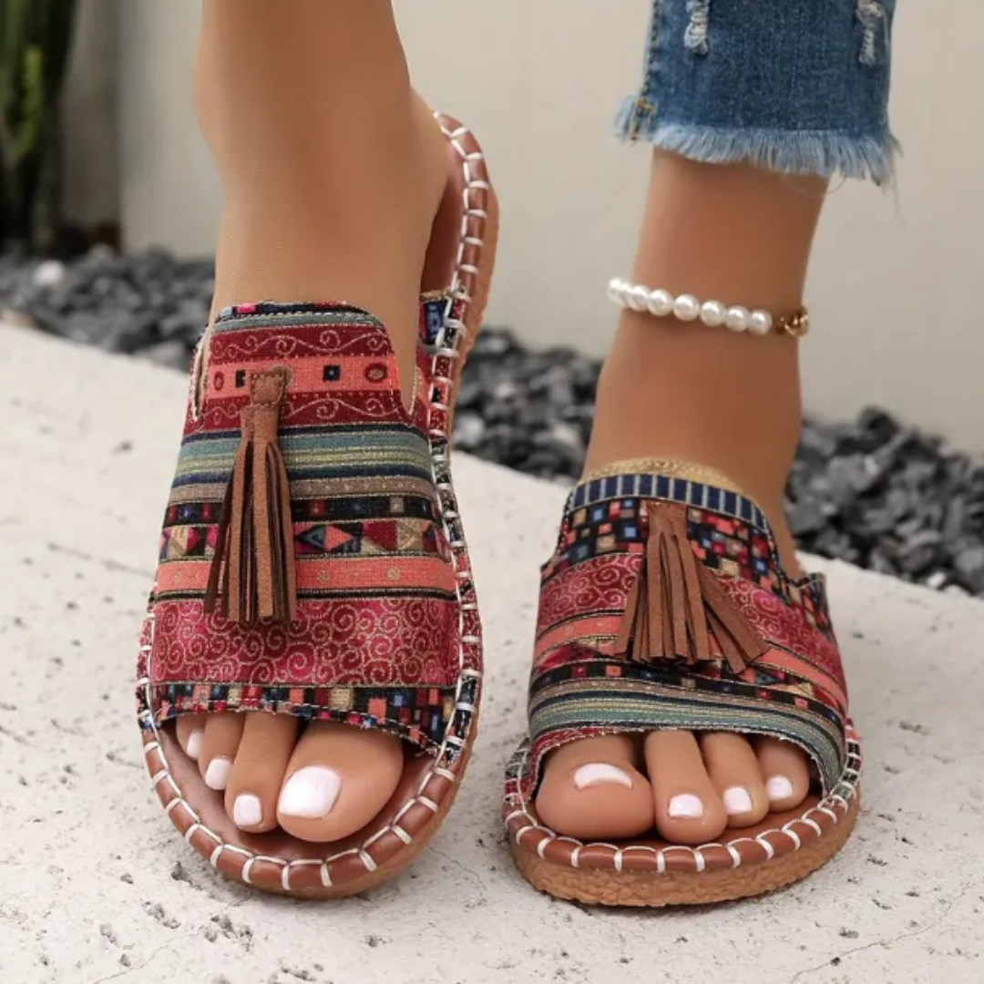 Harper - Boho Comfort Sandals with Tassel Detail and Ethnic Trim