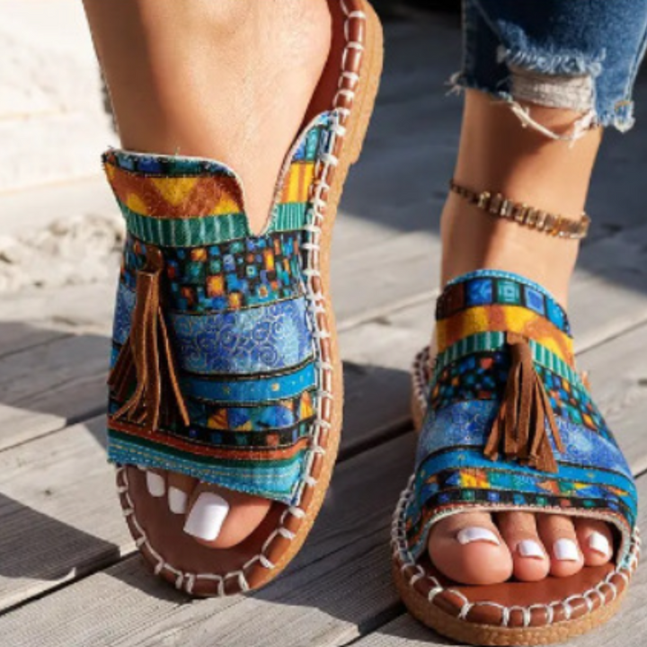 Harper - Boho Comfort Sandals with Tassel Detail and Ethnic Trim