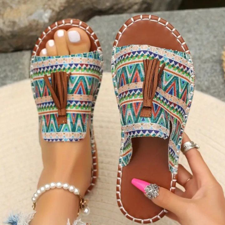 Harper - Boho Comfort Sandals with Tassel Detail and Ethnic Trim