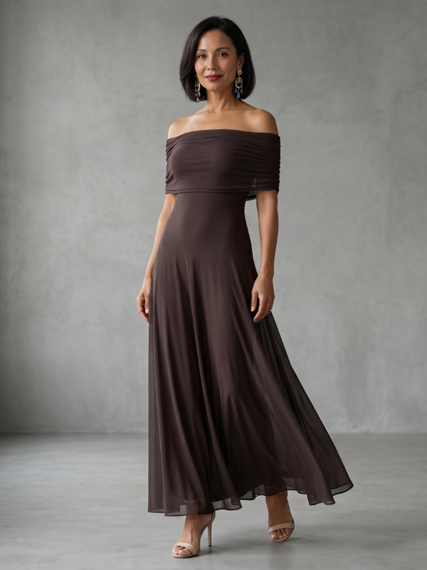 Harper - Formal Women's Wedding Guest Dress with Off-Shoulder Neckline