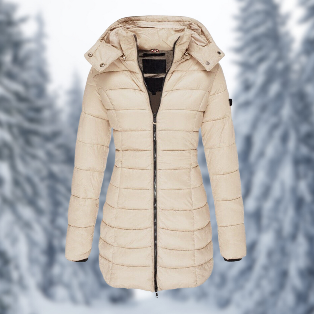 Hazel - Women’s long puffer jacket waterproof for winter with hood and zip