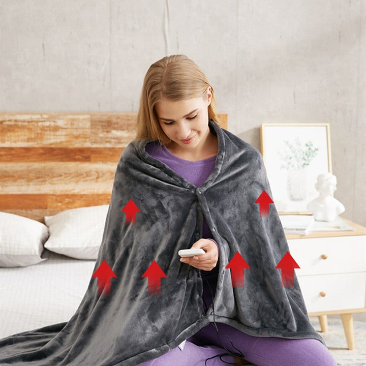 Heated Blanket Shawl | USB Powered | 3 Heat Settings | Plush Fleece | Snap Closure Design