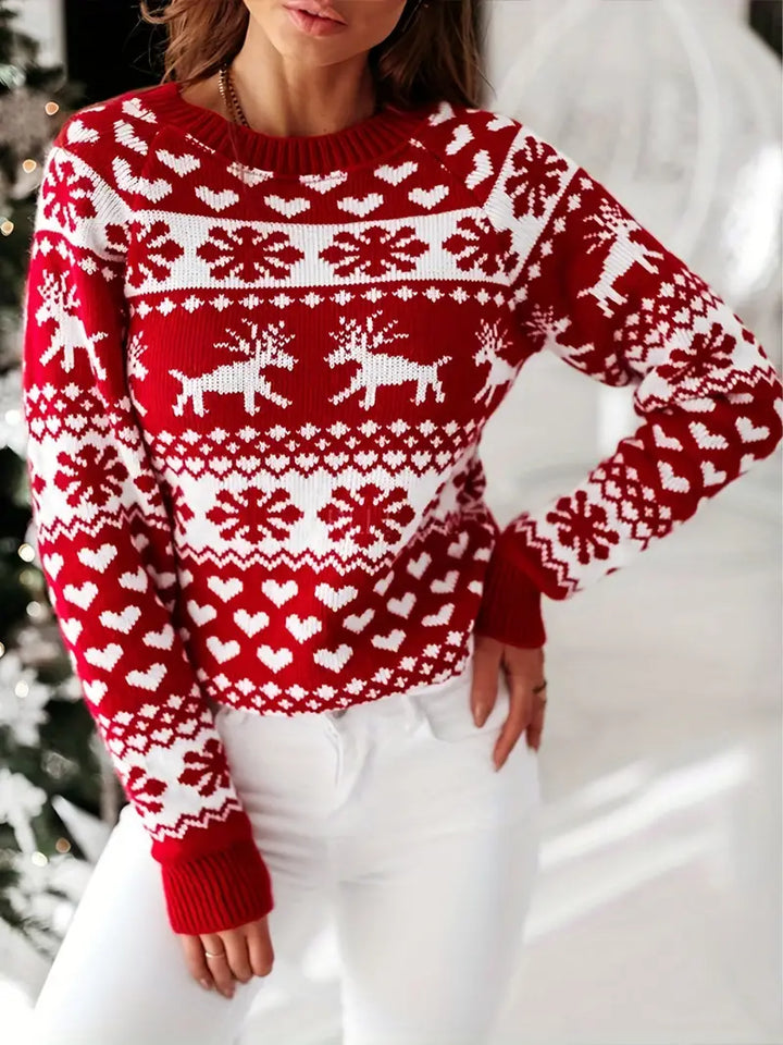 Isabella - Women’s comfy christmas sweater knitted with reindeer and round neck