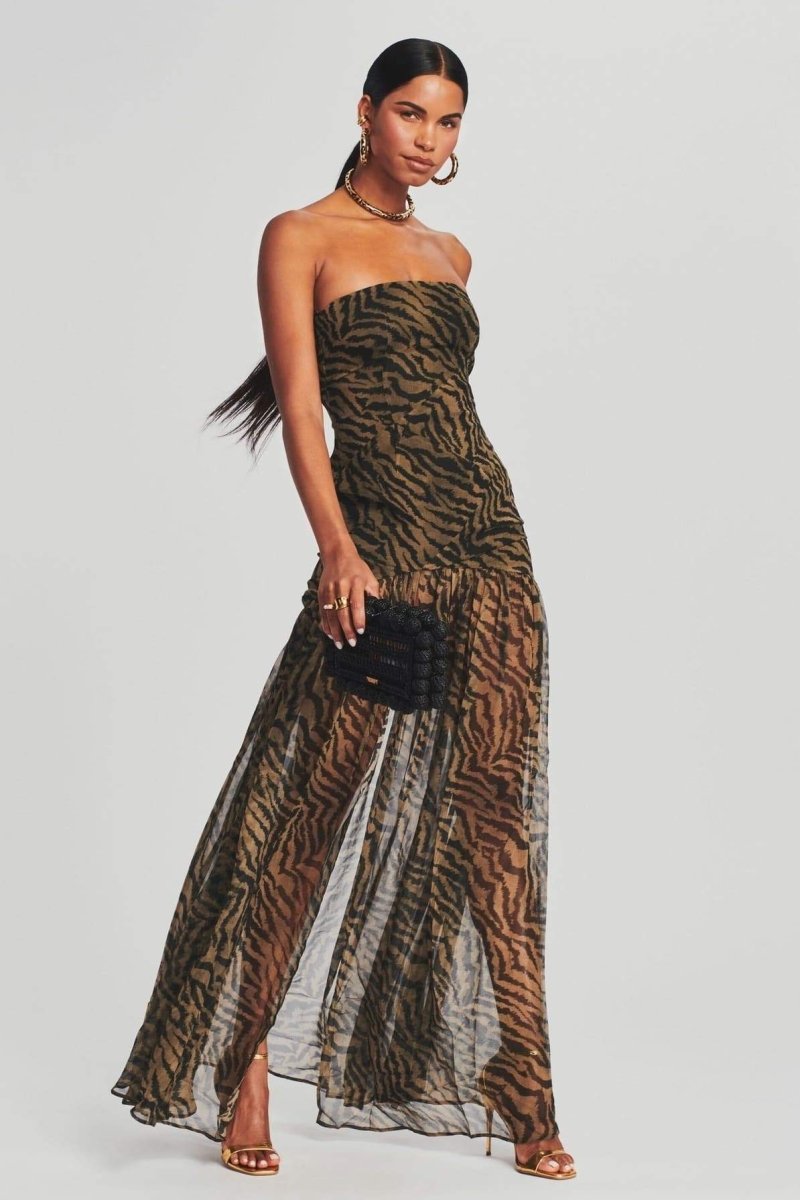 Jade - Sexy Women's Party Dress with Strapless Neckline and High Split Maxi Length
